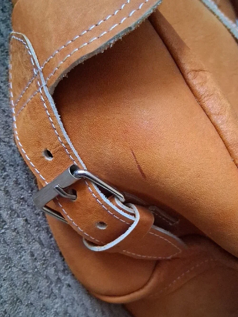 Vintage Tan Leather Backpack with Front and Side Buckle Pocket Purse Bag